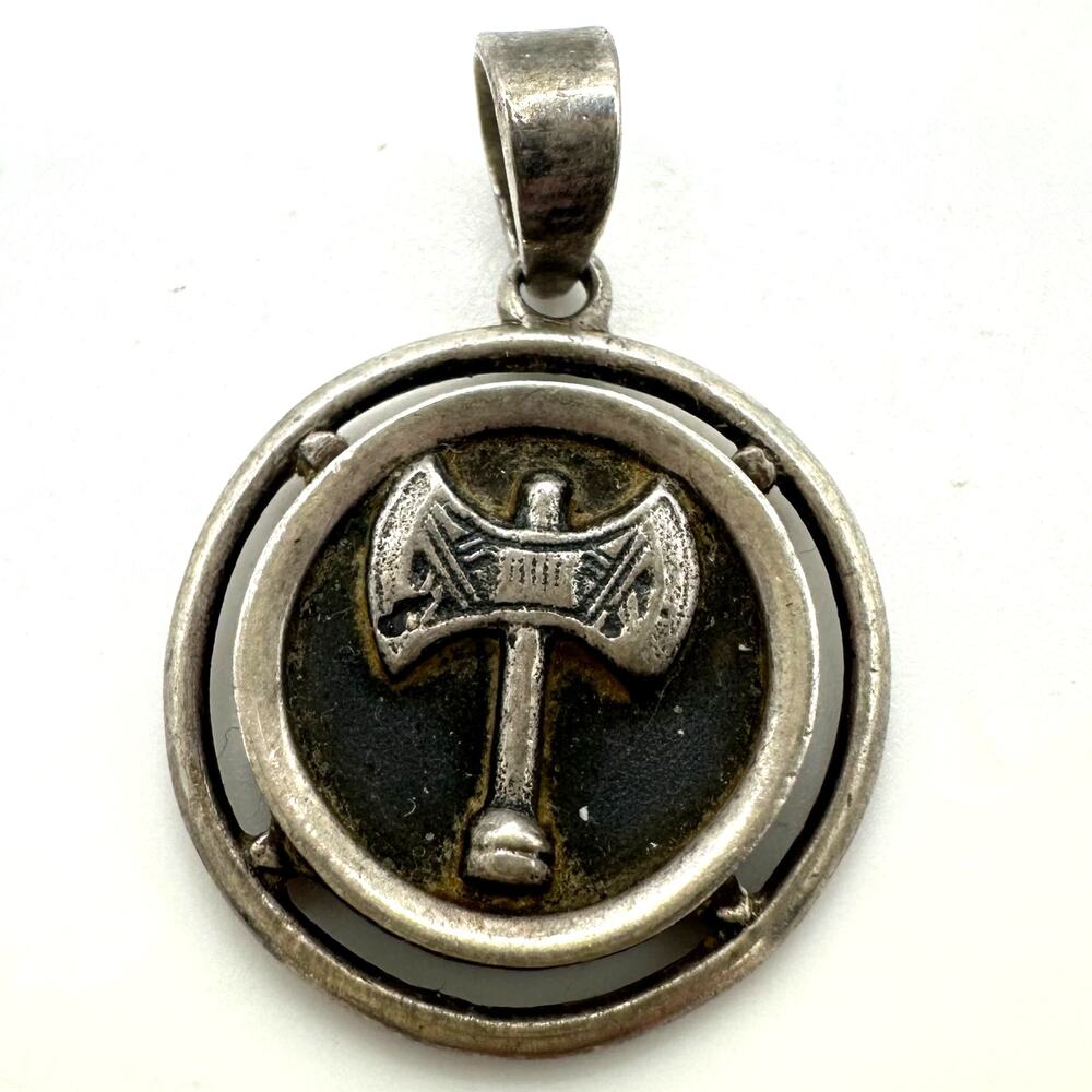 Vintage signed 925 sterling silver Minoan Labrys double-headed axe pendant charm